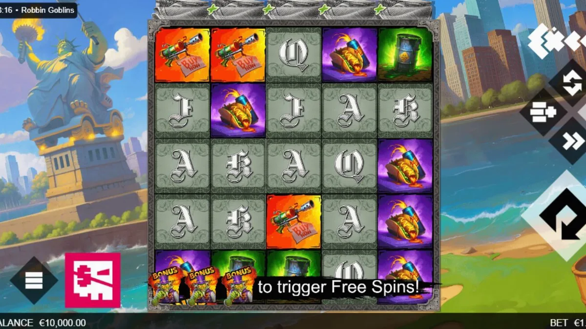 Tampilan visual slot Robbin' Goblins dengan tema goblin yang kacau